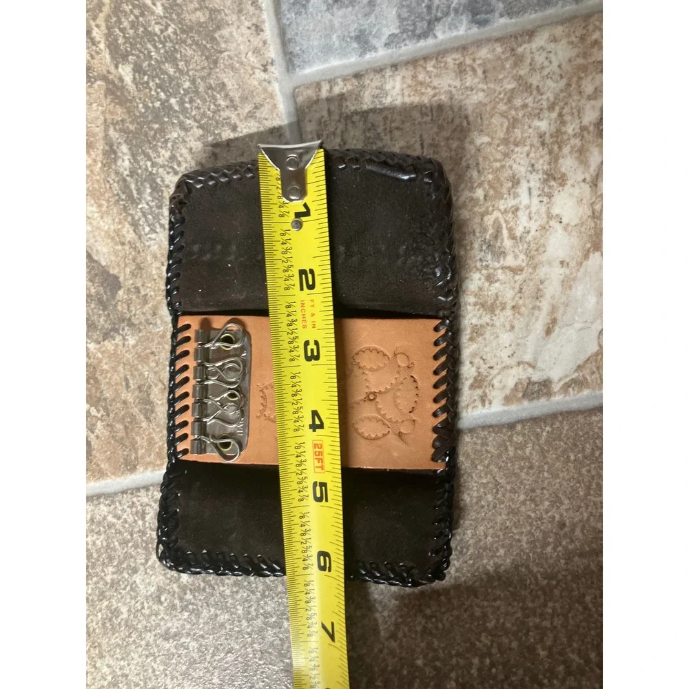 Handmade‎ Dark Brown Suede Leather Key Holder Organizer Wallet Snap Closure